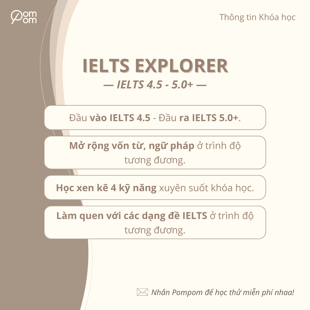 Lớp IELTS online Pompom English - IELTS Explorer